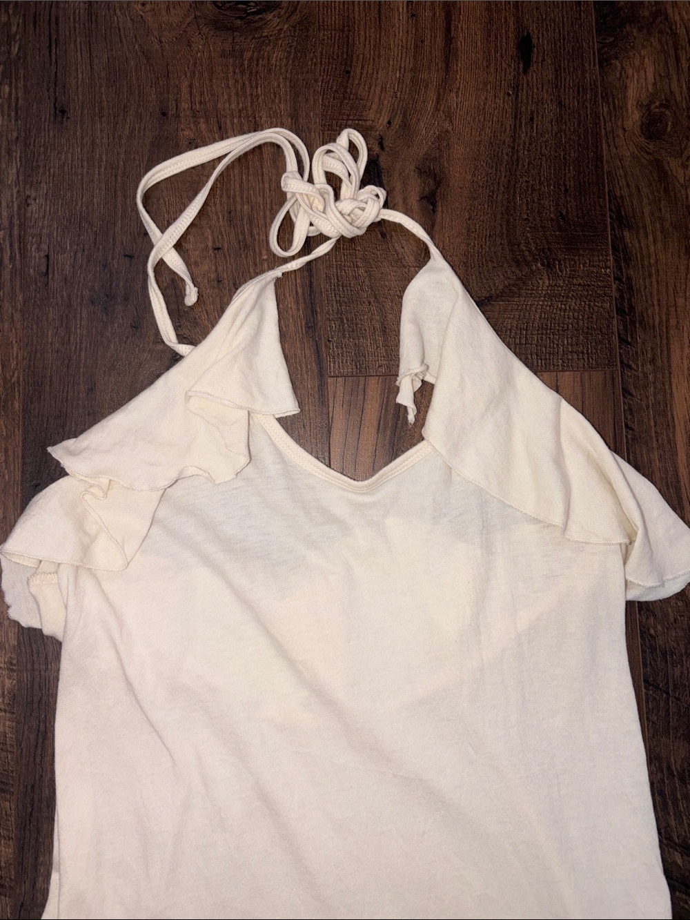 Express Cream Ruffle Halter Top - Picture 2 of 7